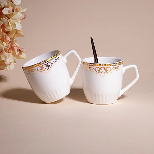 Elite White and Gold Printed Tea Cups (Set of 2)