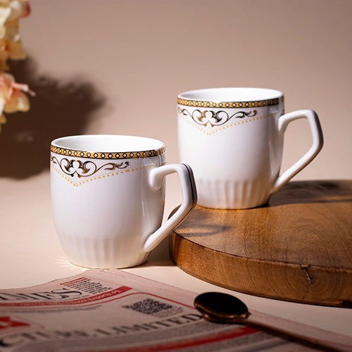 Elite White and Gold Printed Tea Cups (Set of 2)