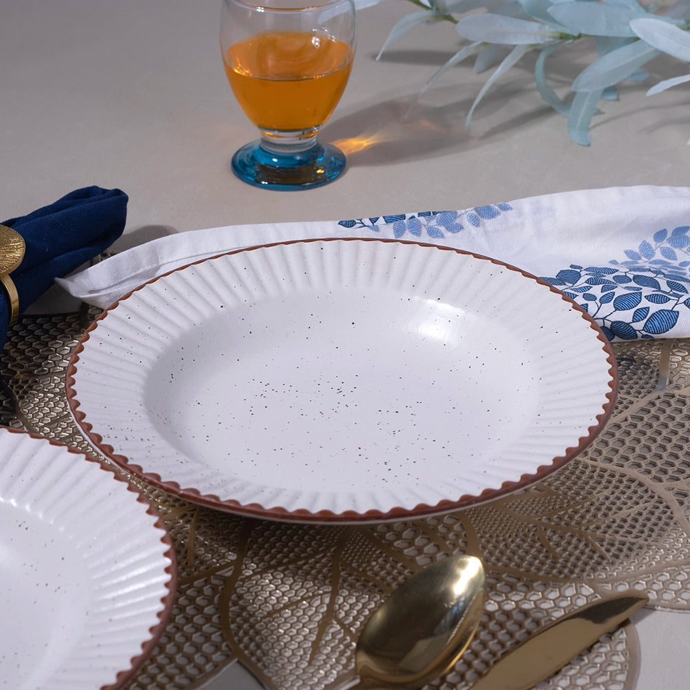 Stylish White & Brown Ceramic Snack Plate Set of 6 (9.5 inch)