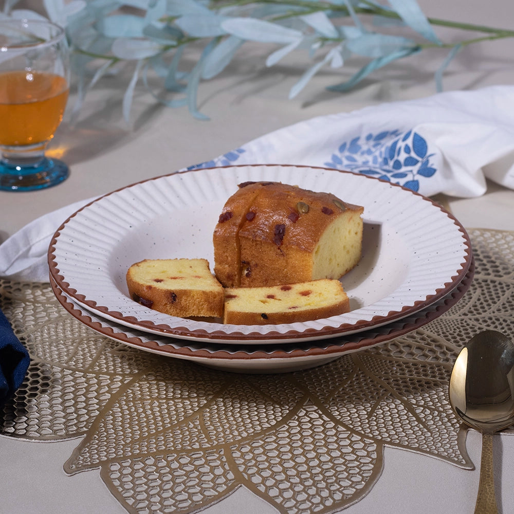 Stylish White & Brown Ceramic Snack Plate Set of 4 (9.5 inch)