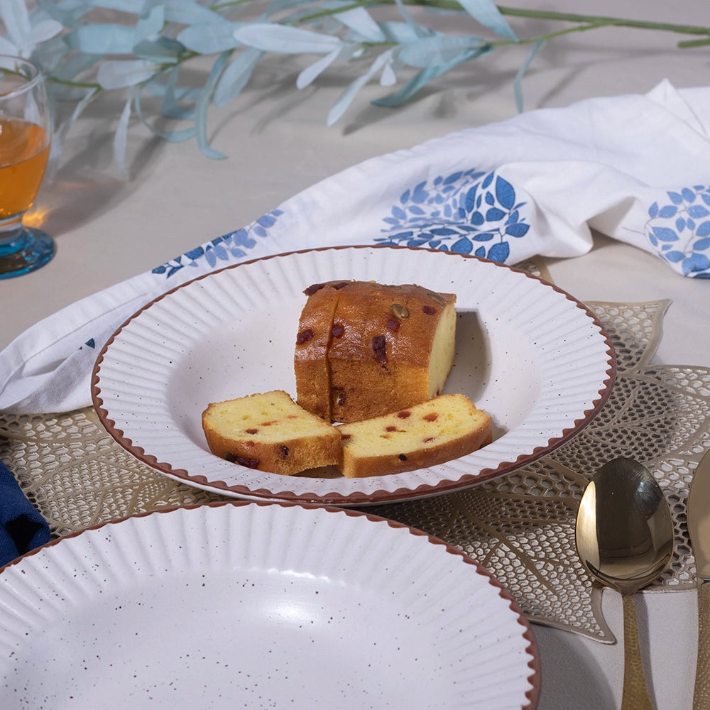 Stylish White & Brown Ceramic Snack Plate Set of 4 (9.5 inch)