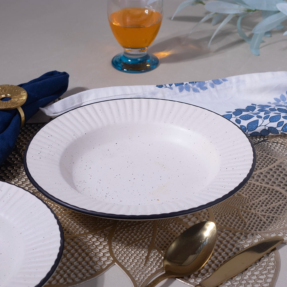 Stunning White & Black Ceramic Snack Plate Set of 6 (9.5 inch)