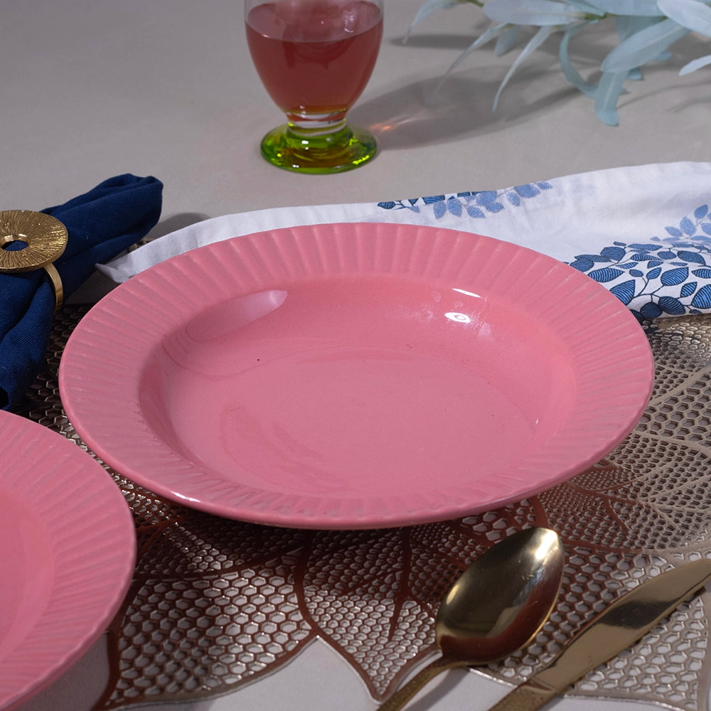 Classic Pink Ceramic Pasta Plate Set of 4 (10 inch)