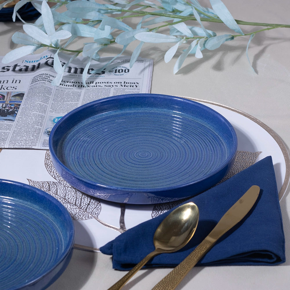 Blooming Blue Ceramic Snack Plates Set of 6 (9 inch)