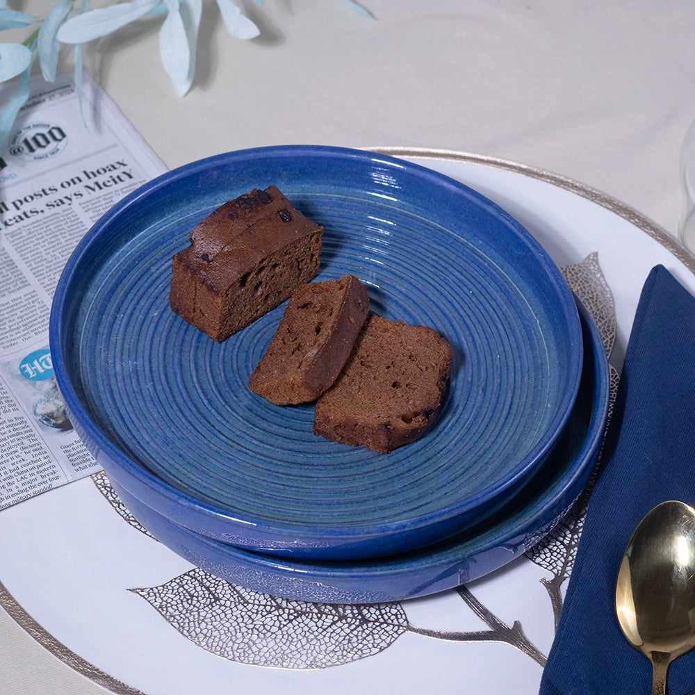 Blooming Blue Ceramic Snack Plates Set of 6 (9 inch)