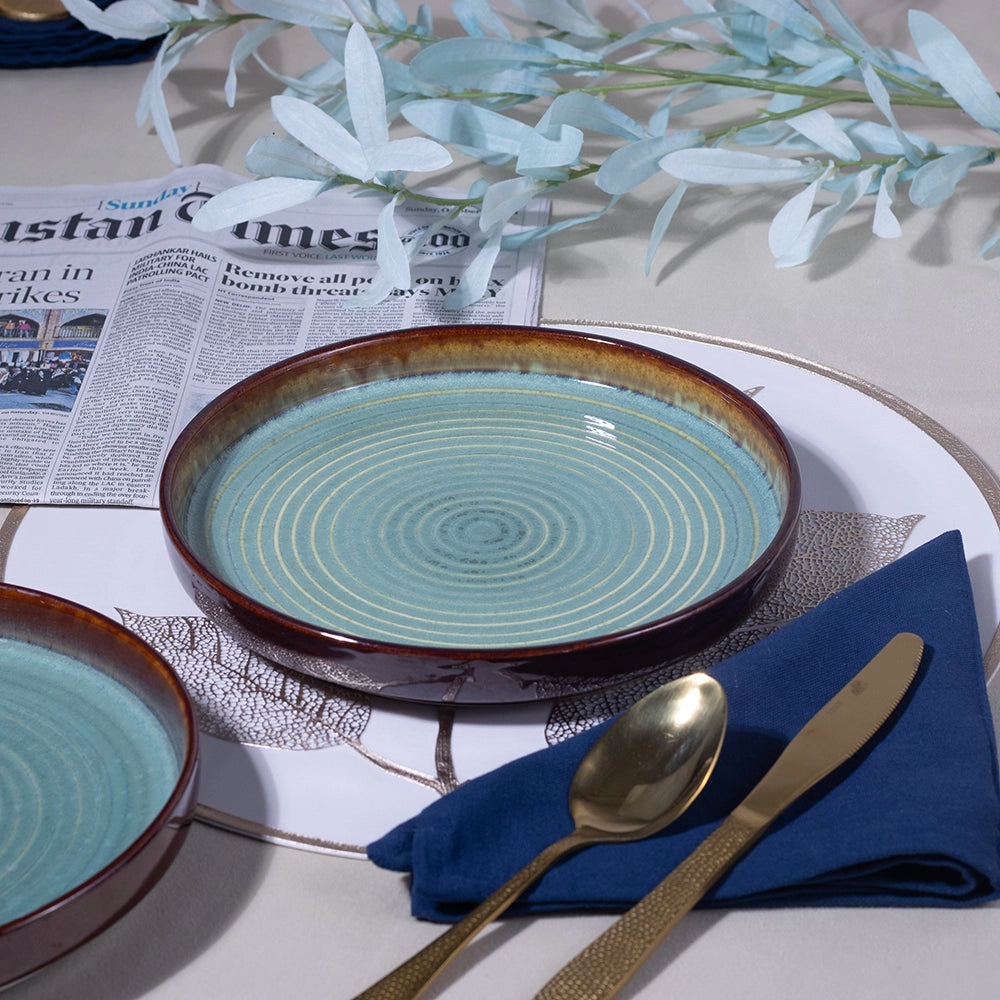 Stylish Sea Green Ceramic Snack Plates Set of 4 (9 inch)