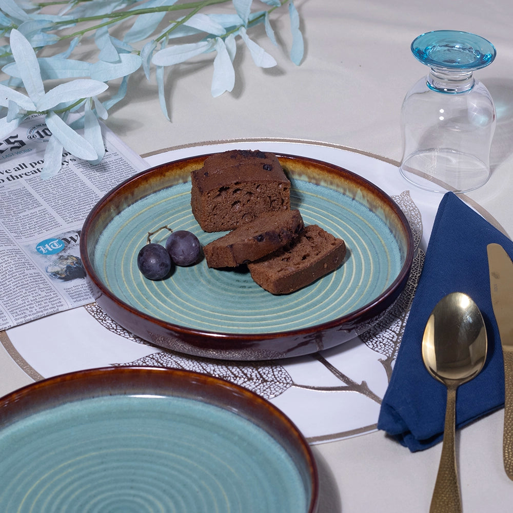 Stylish Sea Green Ceramic Snack Plates Set of 2 (9 inch)