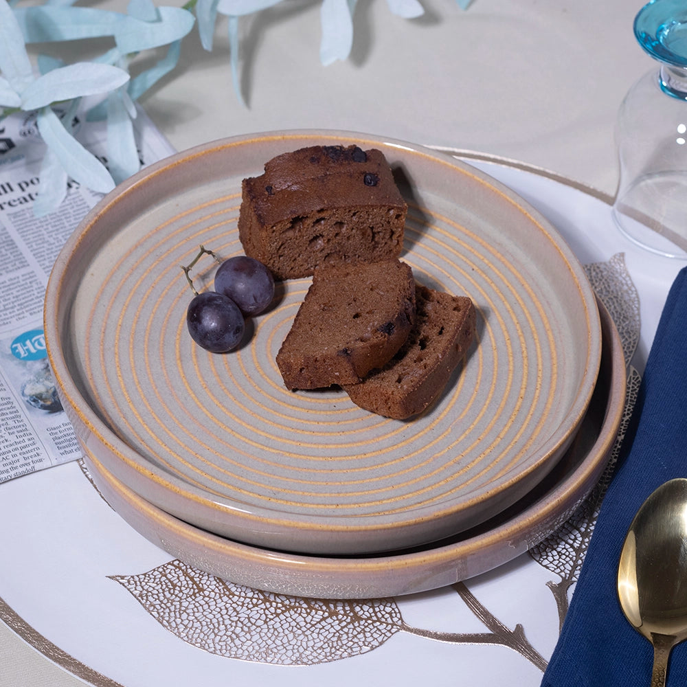 Glossy Textured Ceramic Snack Plates Set of 6 (9 inch)