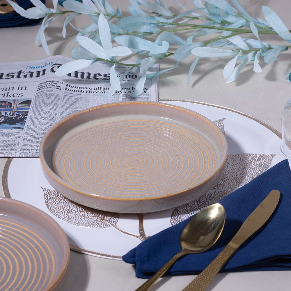 Glossy Textured Ceramic Snack Plates Set of 4 (9 inch)