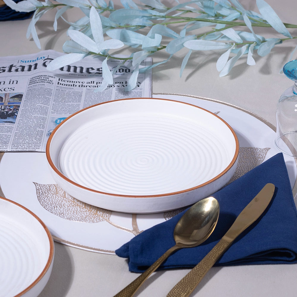 Whimsical White Ceramic Snack Plates Set of 6 (9 inch)