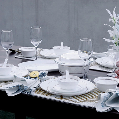 35 Pcs White and Gold Dinner Set