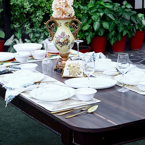 35 Pcs White and Gold Dinner Set