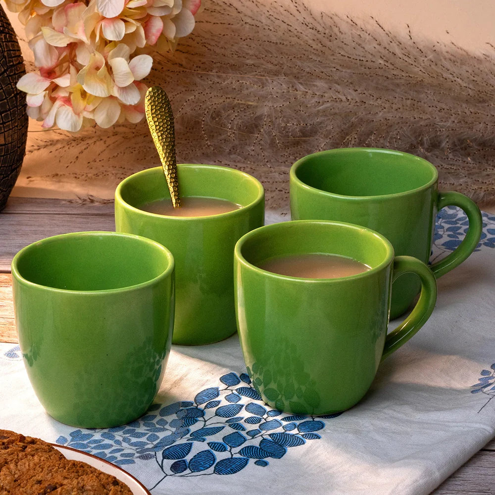Pear Green Glossy Ceramic Cup Set of 4