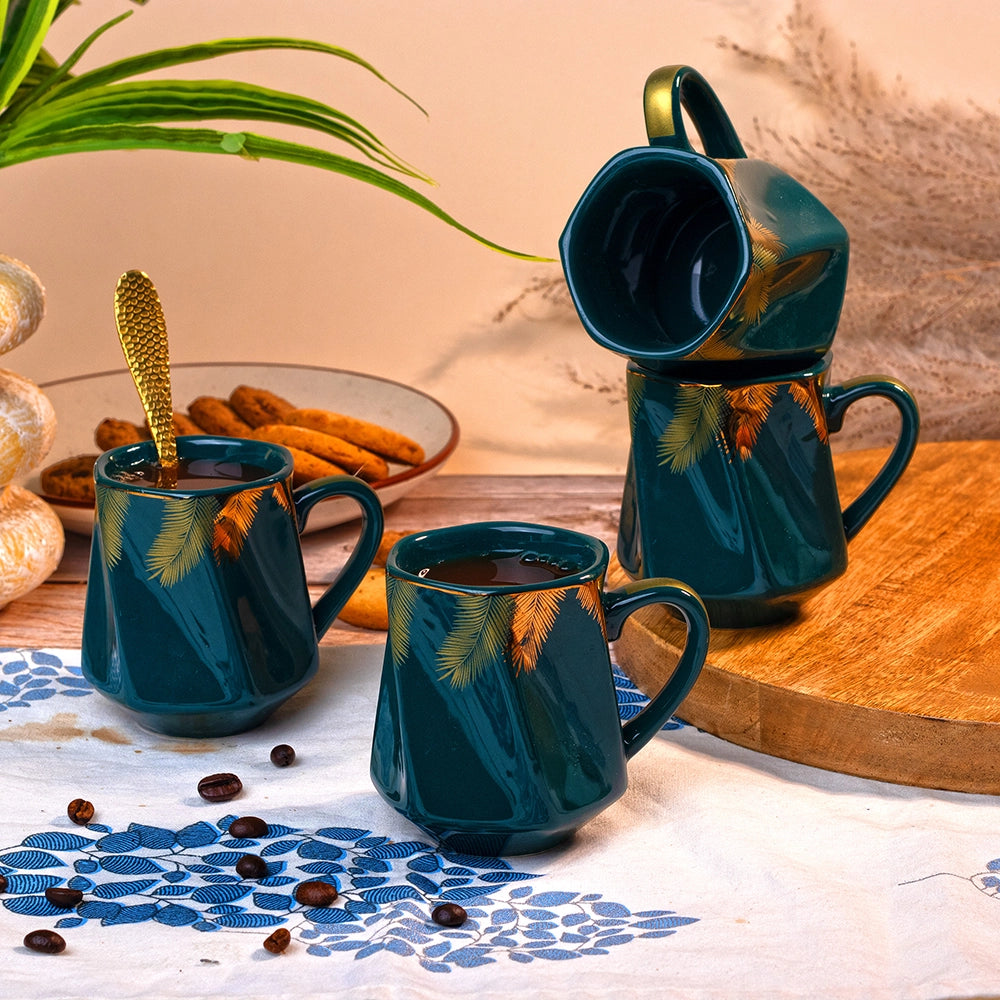 Tranquil Teal Ceramic Tea Cups (Set of 4)