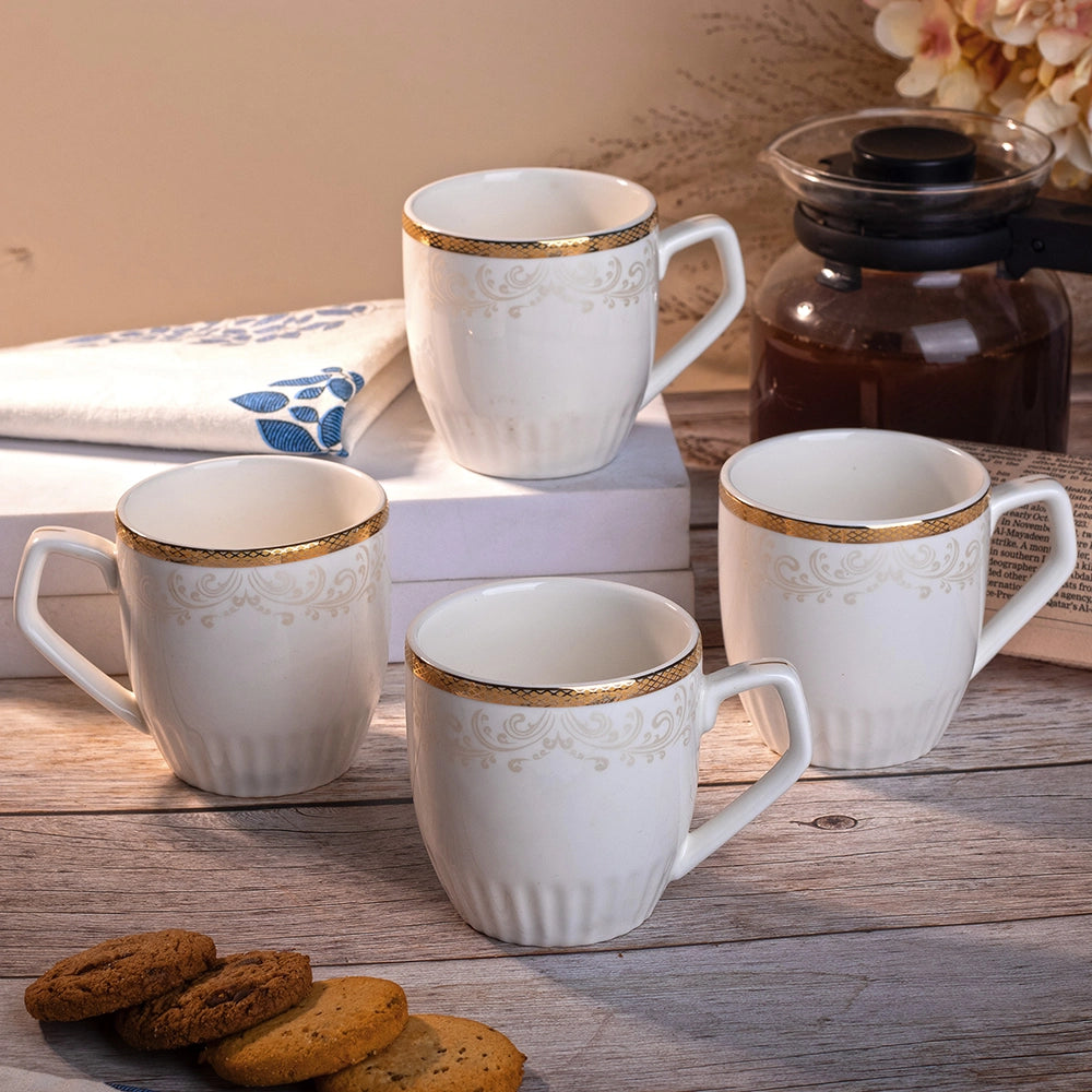 Stylish Porcelain Floral Design Tea Cups (Set of 4)