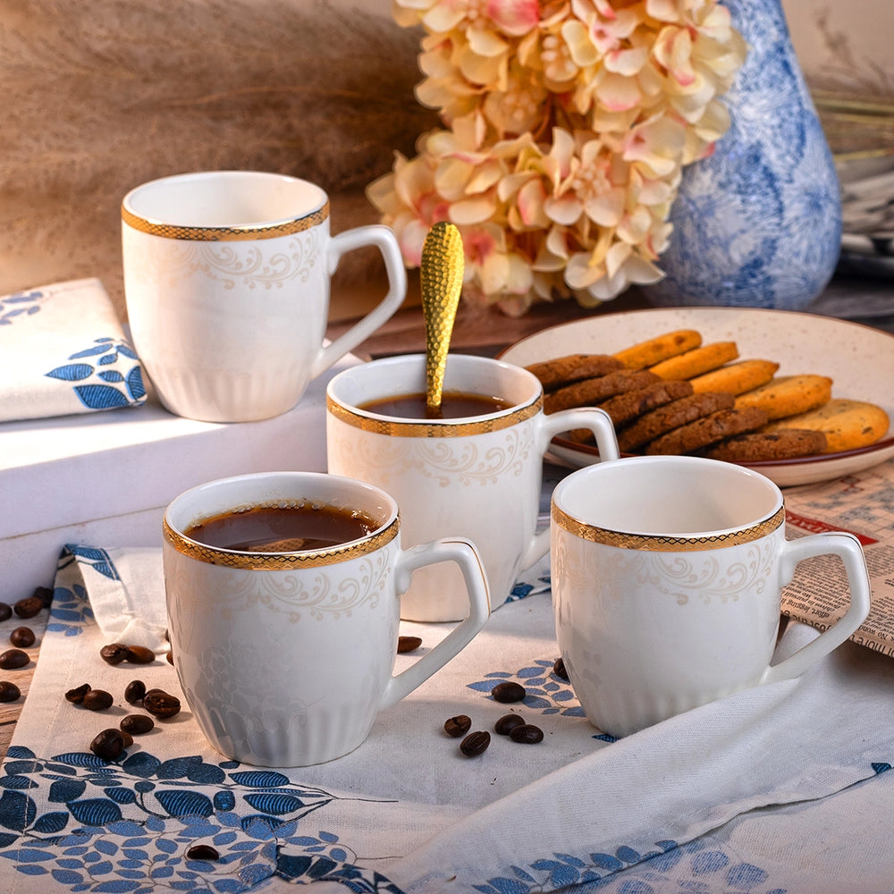 Stylish Porcelain Floral Design Tea Cups (Set of 4)