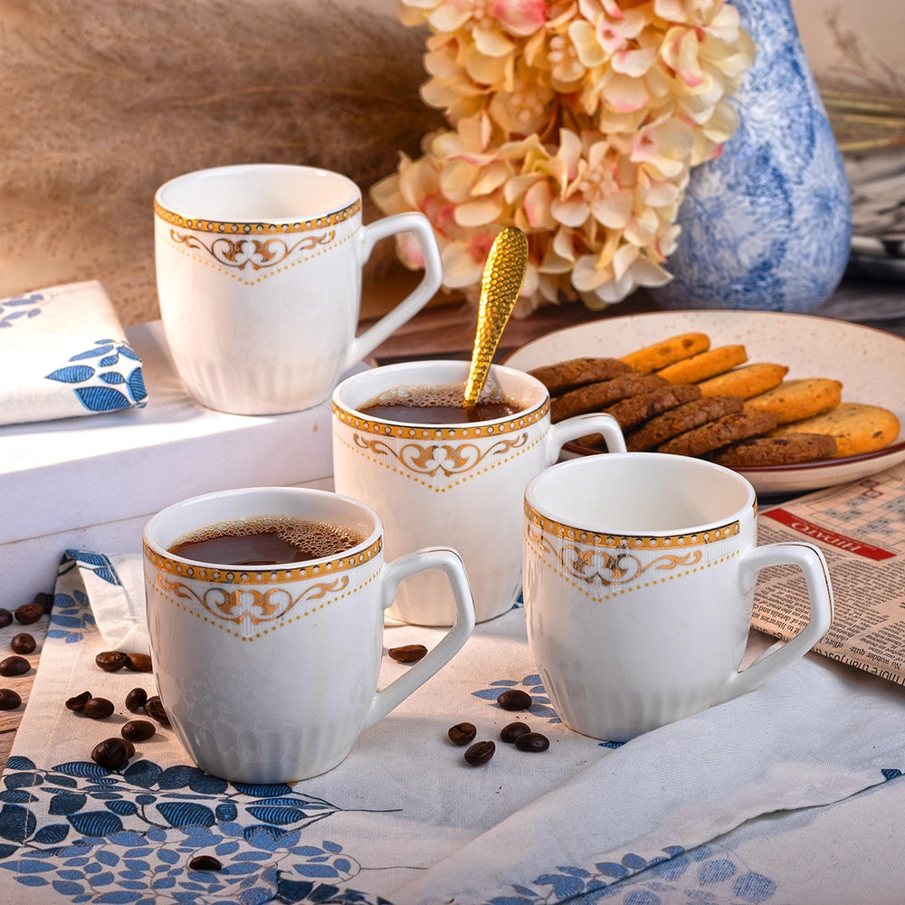Elite White and Gold Printed Tea Cups (Set of 4)