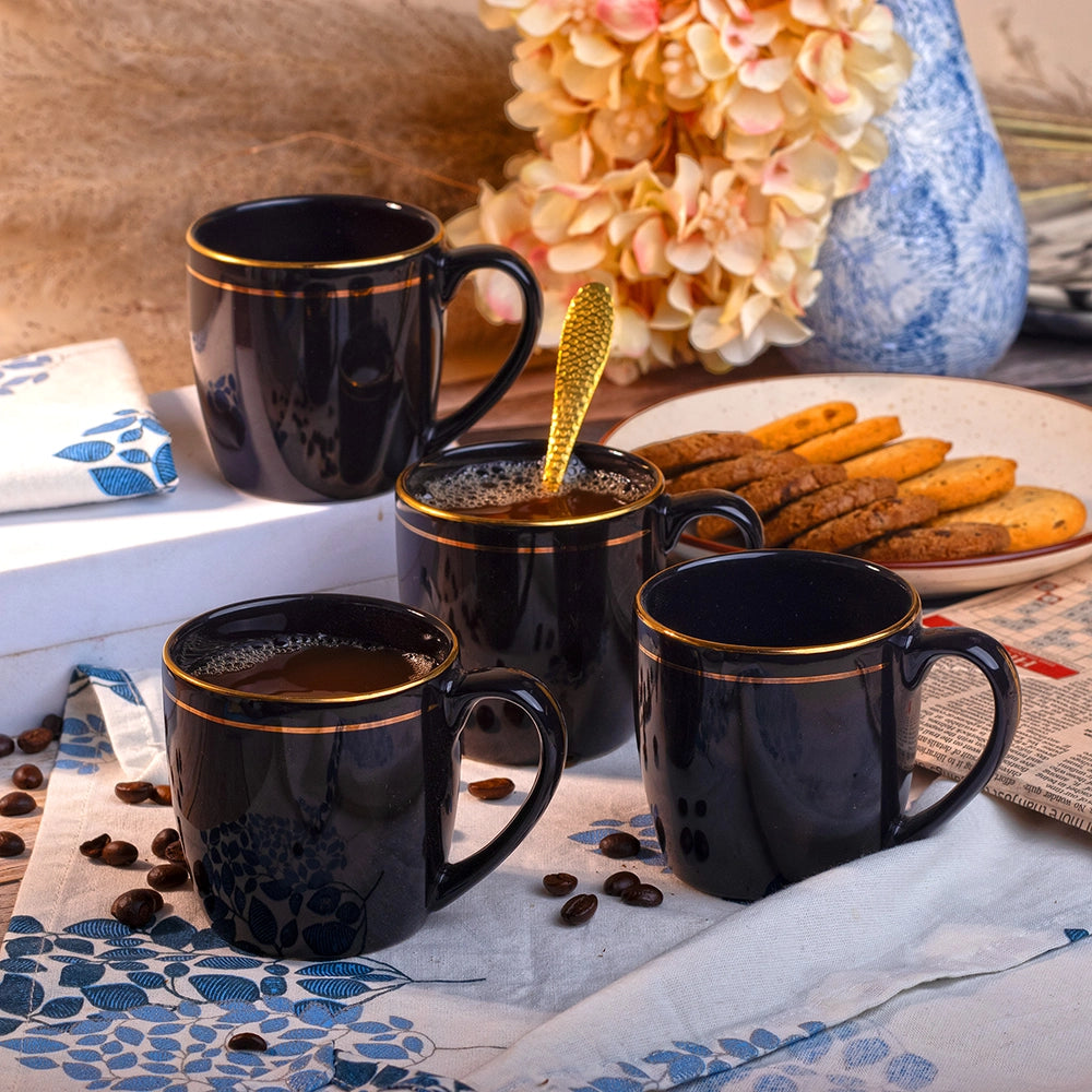 Black and Gold Line Ceramic Tea Cups (Set of 4)