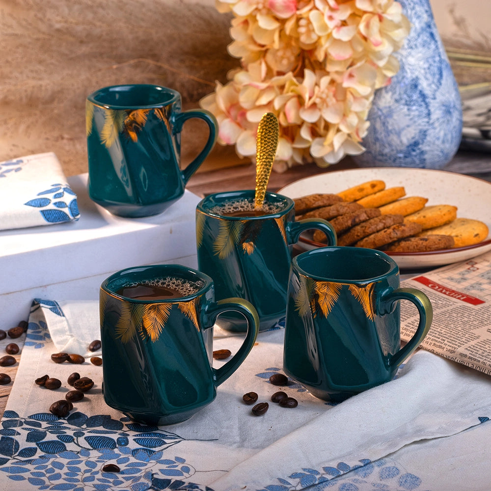 Tranquil Teal Ceramic Tea Cups (Set of 4)