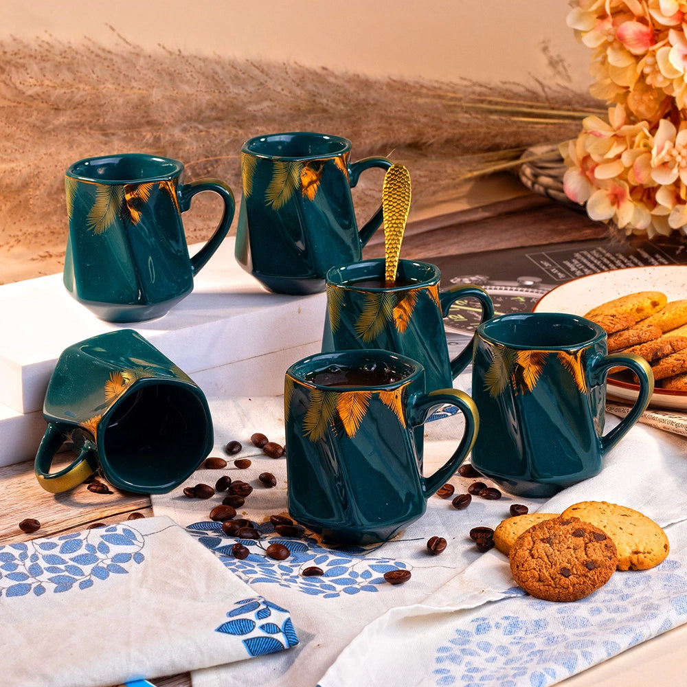 Tranquil Teal Ceramic Tea Cups (Set of 6)