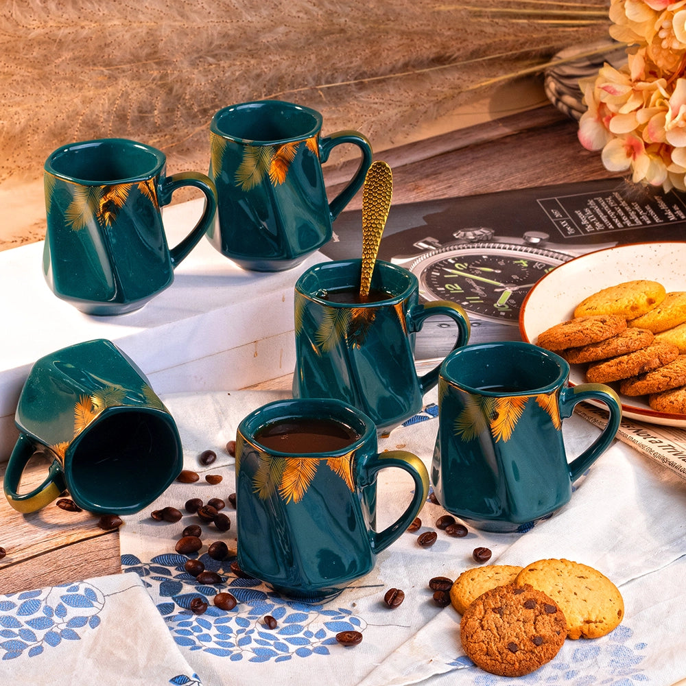 Tranquil Teal Ceramic Tea Cups (Set of 6)