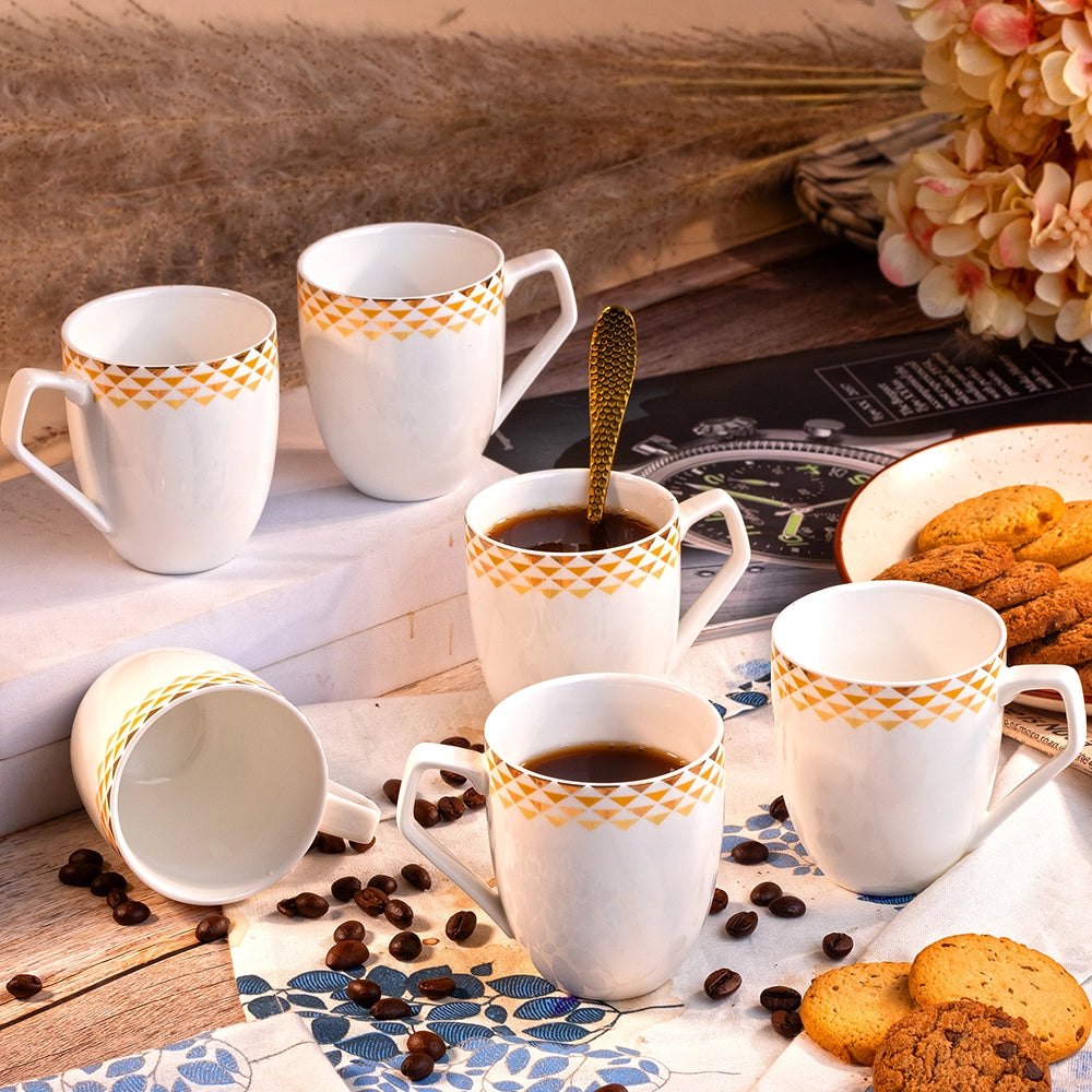 White and Gold Printed Tea Cup (Set of 6)