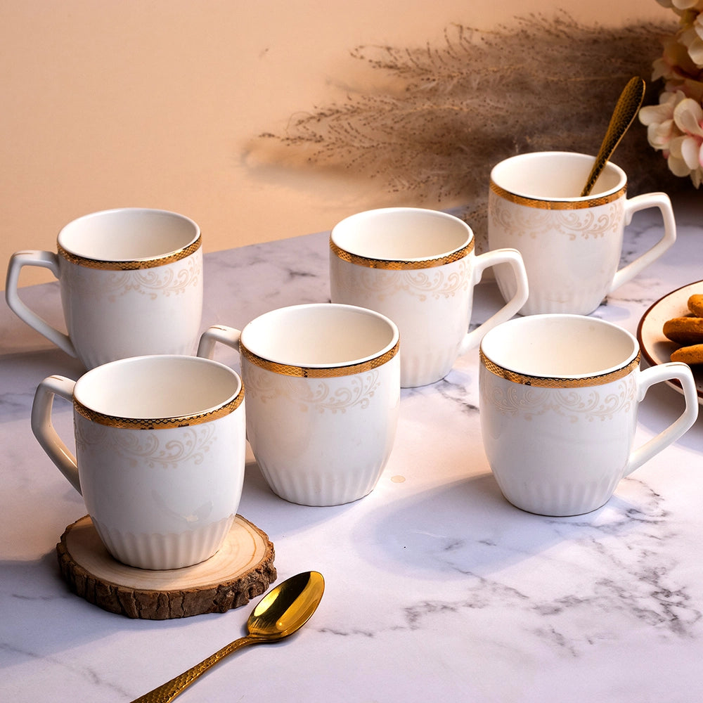 Stylish Porcelain Floral Design Tea Cups (Set of 6)