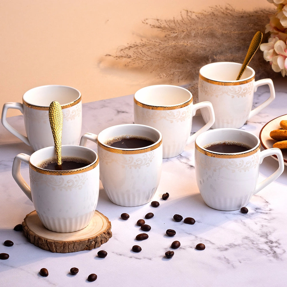 Stylish Porcelain Floral Design Tea Cups (Set of 6)