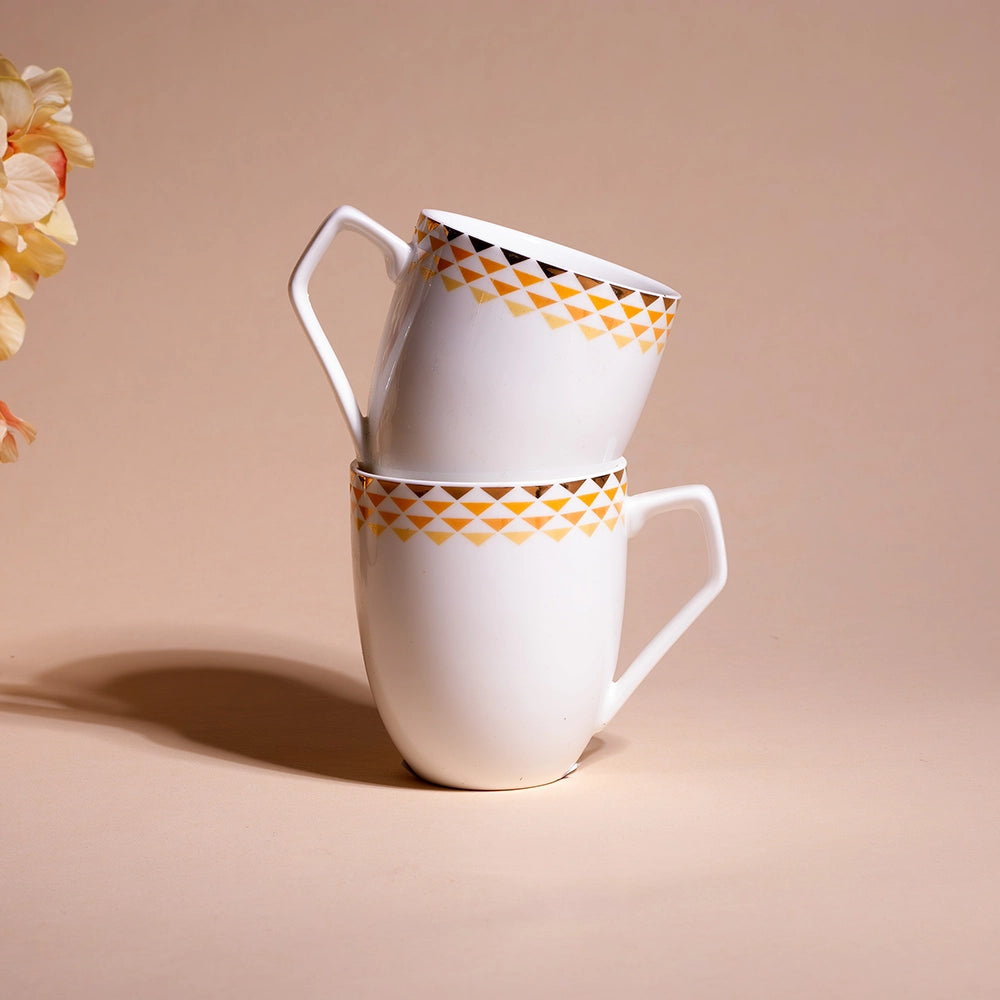 White and Gold Printed Tea Cup (Set of 2)