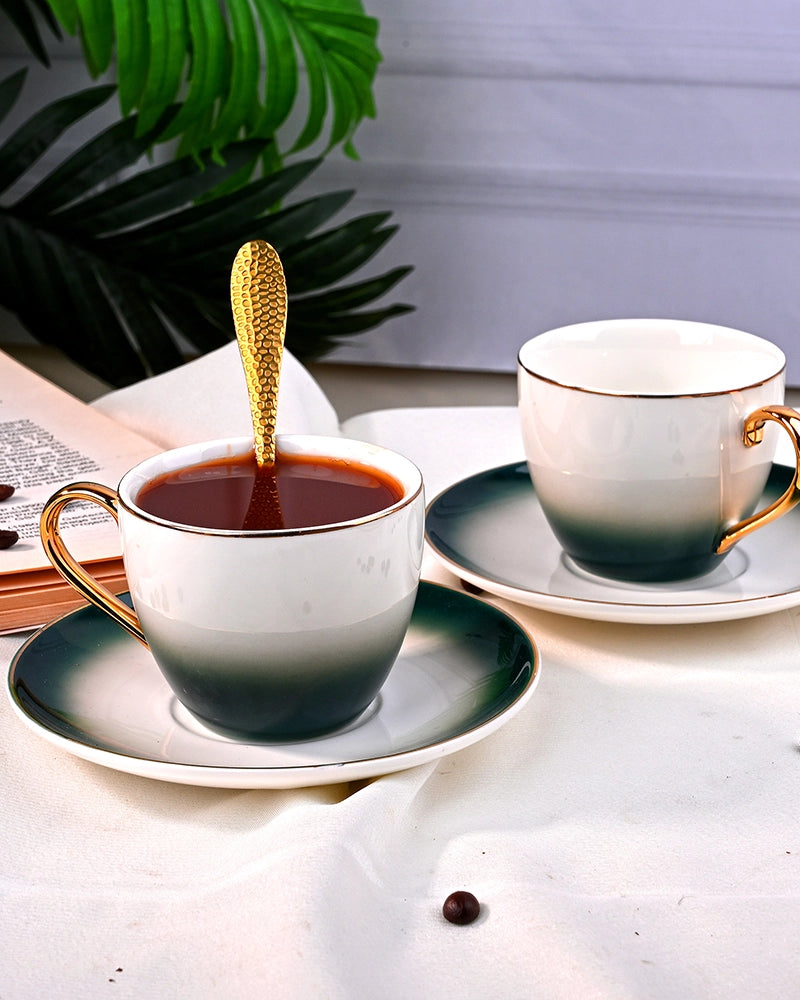 Opulent Gold Trim Cup and Saucer Set of 2 - Fine Bone China Anniversary Gift