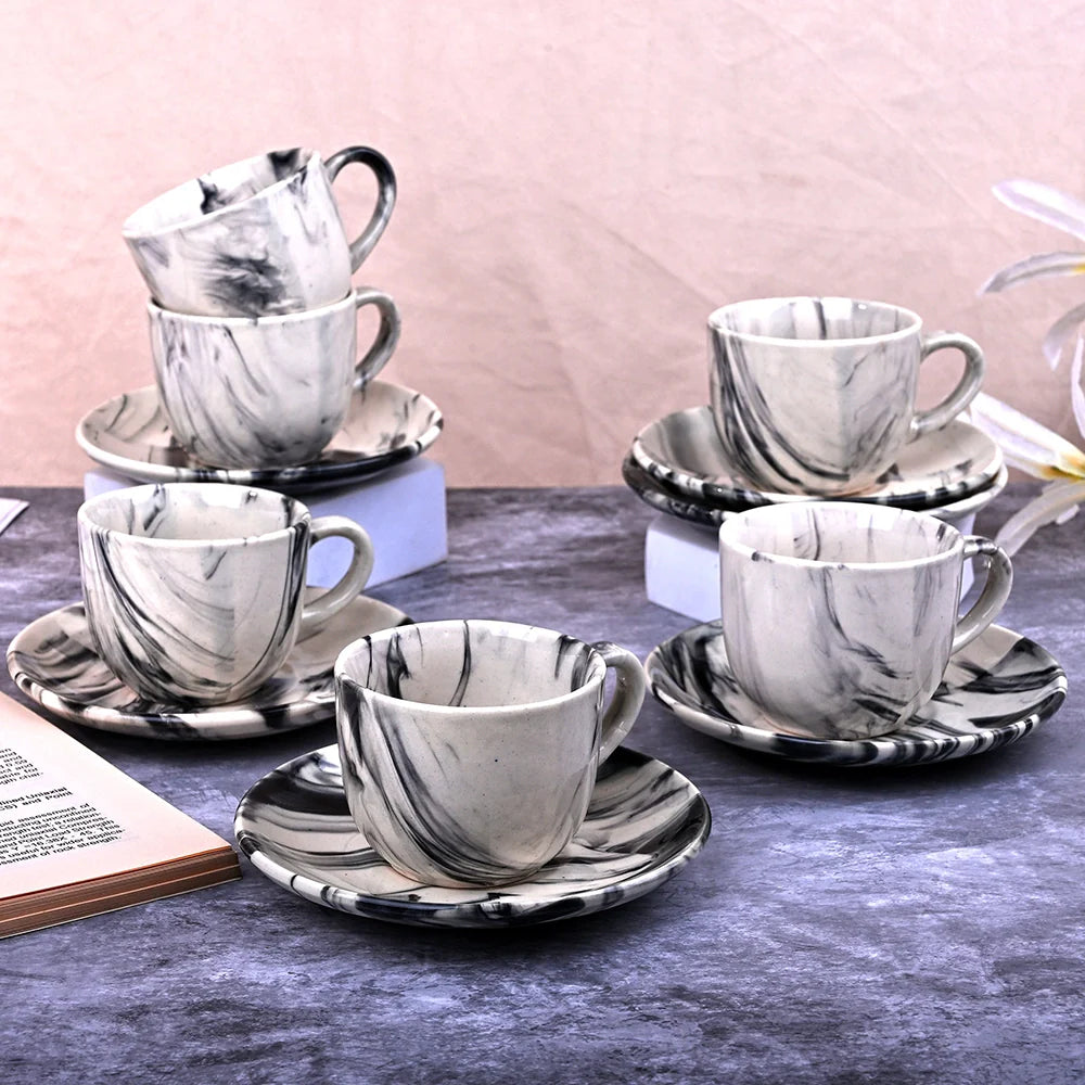 Marble Elegance Coffee Cup and Saucer Set of 6