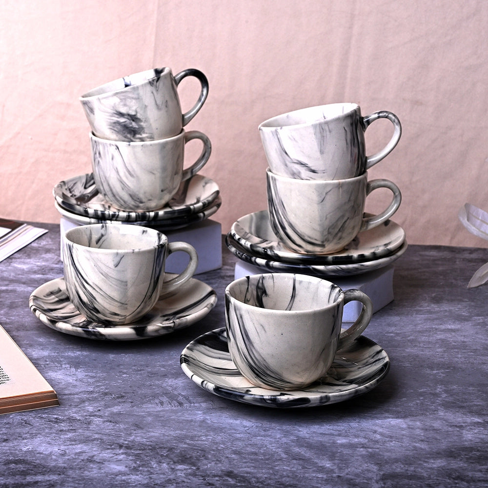 Marble Elegance Coffee Cup and Saucer (Set of 6)