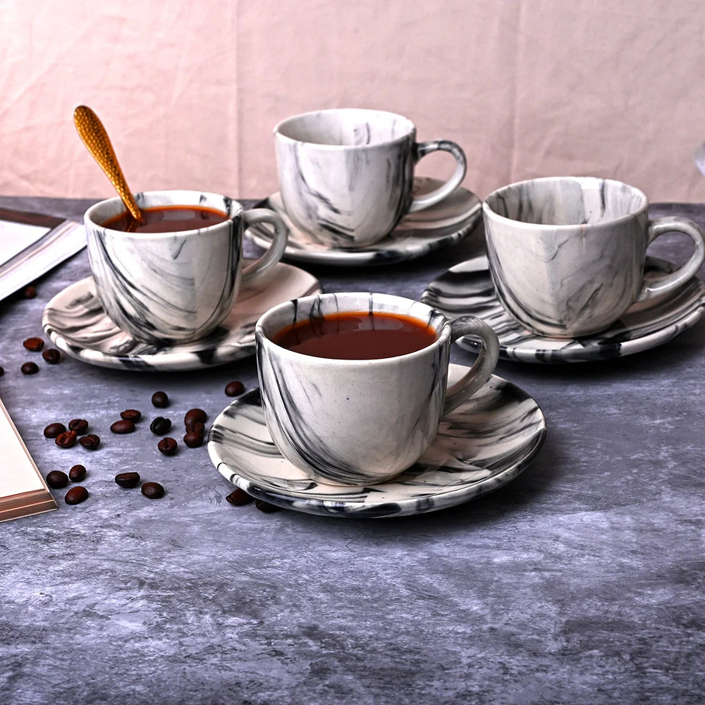Marble Elegance Coffee Cup and Saucer Set of 4
