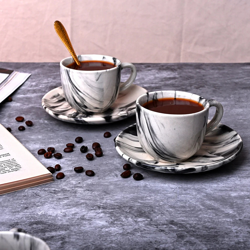 Marble Elegance Coffee Cup and Saucer Set of 2