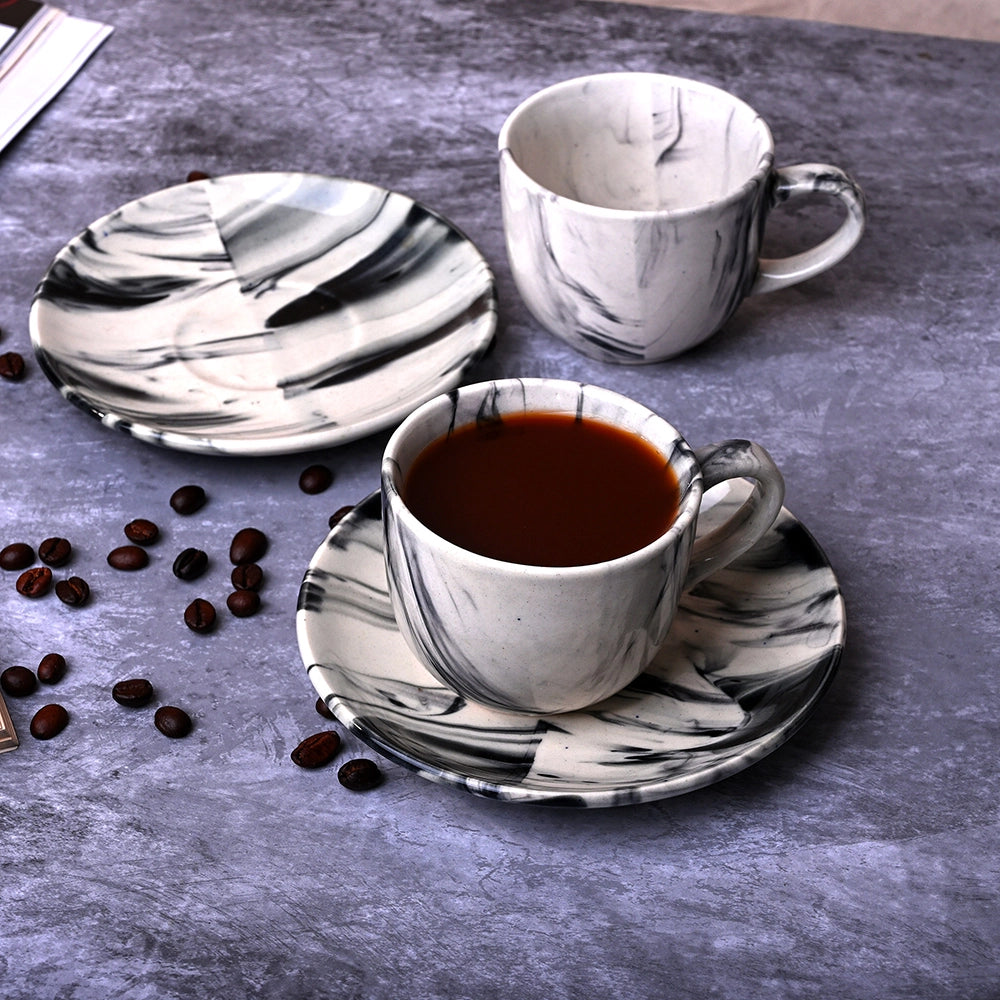 Marble Elegance Coffee Cup and Saucer (Set of 2)