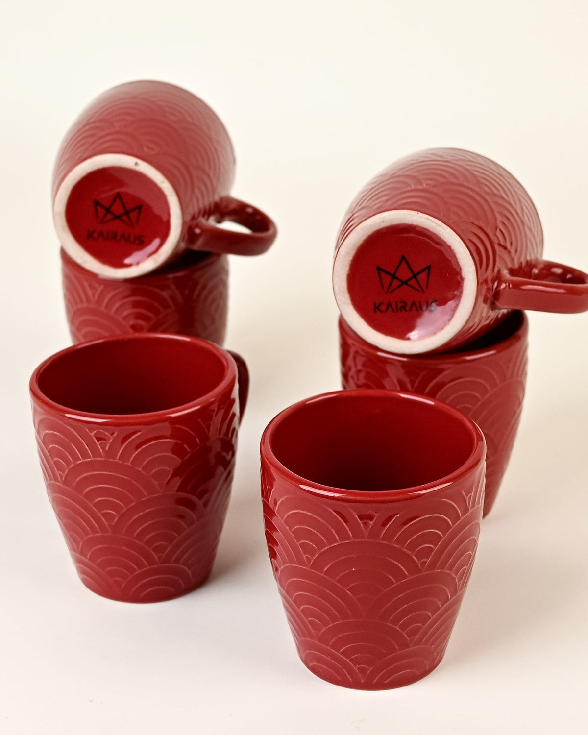 Scarlet Red Solid Ceramic Coffee Mug Set of 6