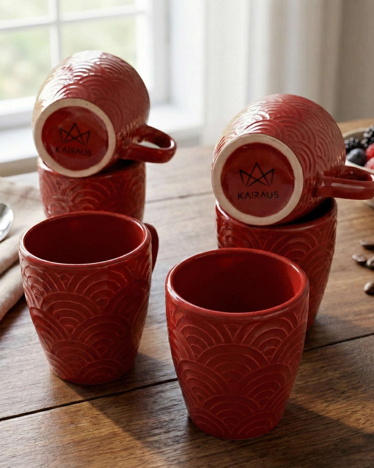 Scarlet Red Solid Ceramic Coffee Mug Set of 6