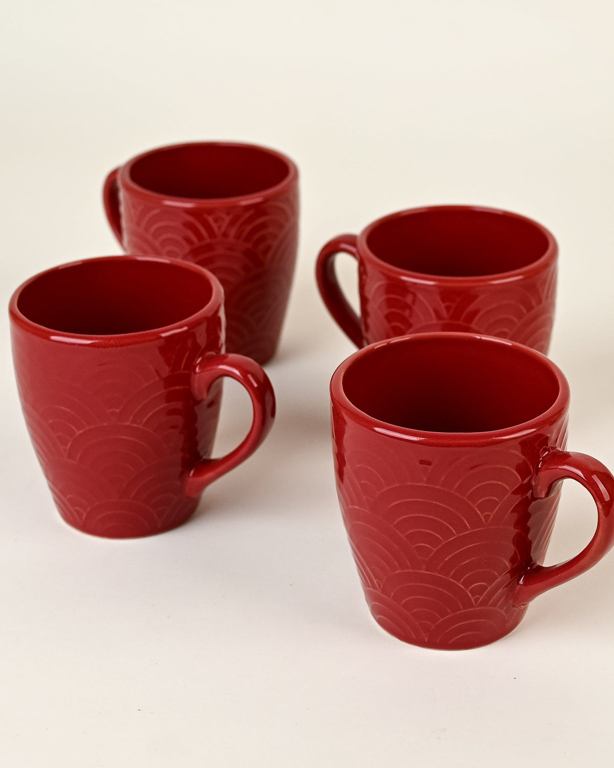 Scarlet Red Solid Ceramic Coffee Mug Set of 4
