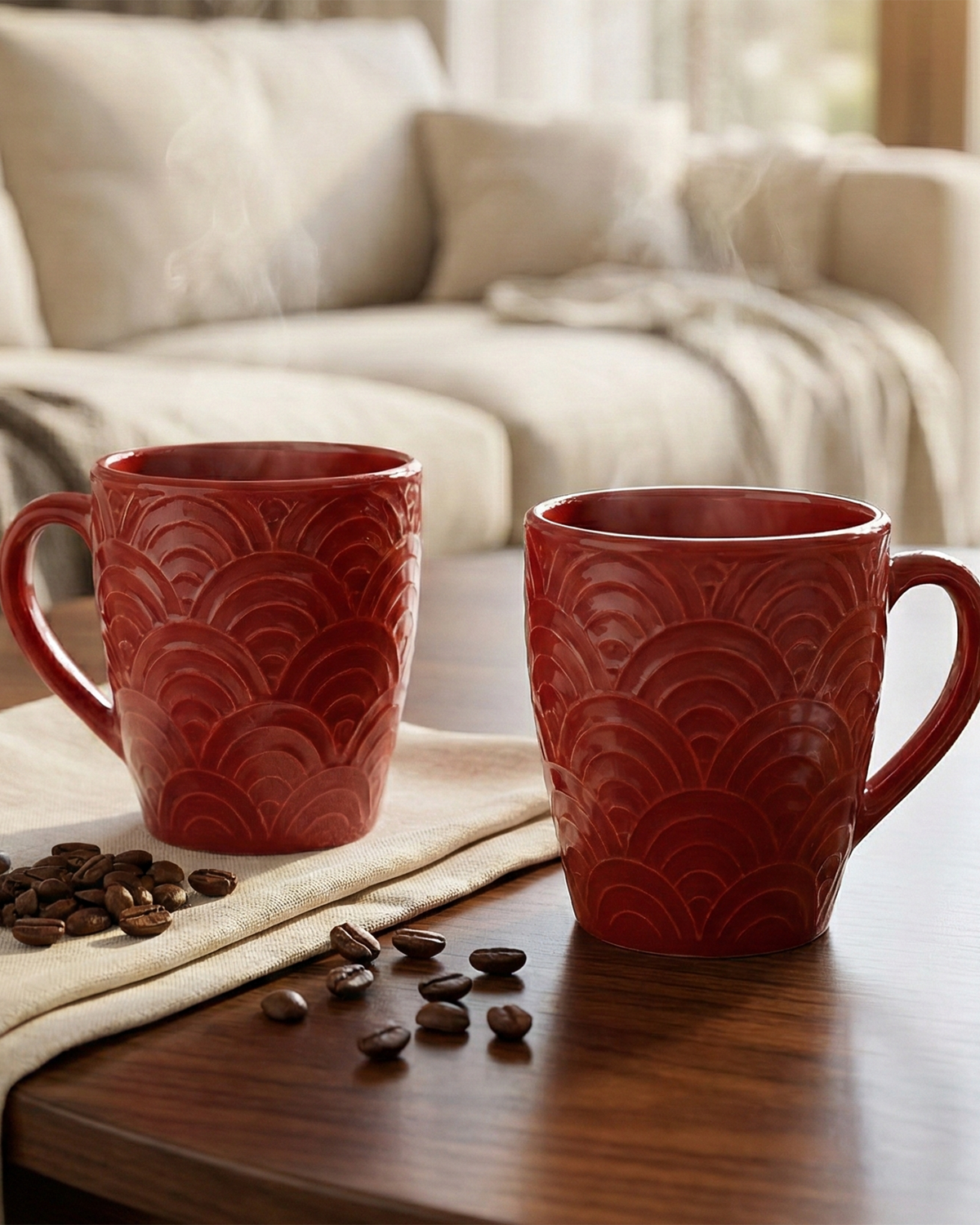 Scarlet Red Solid Ceramic Coffee Mug Set of 2