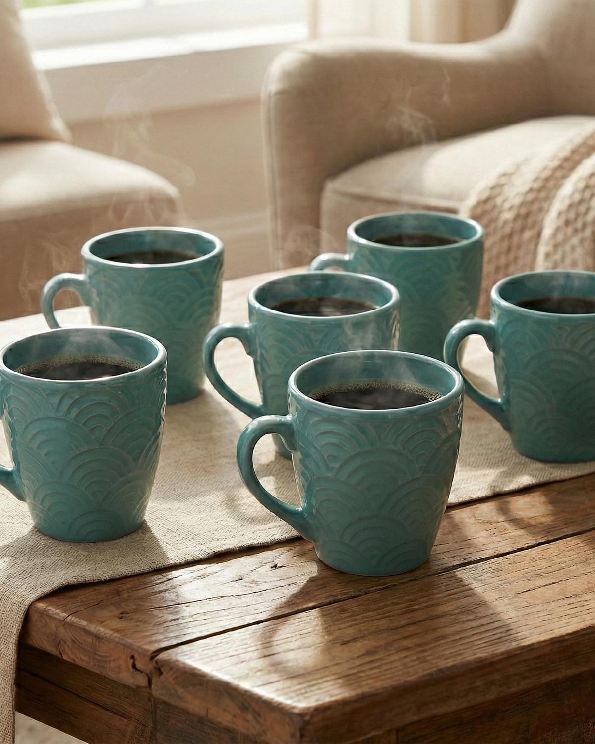 Sea Foam Ceramic Coffee Mug Set of 6