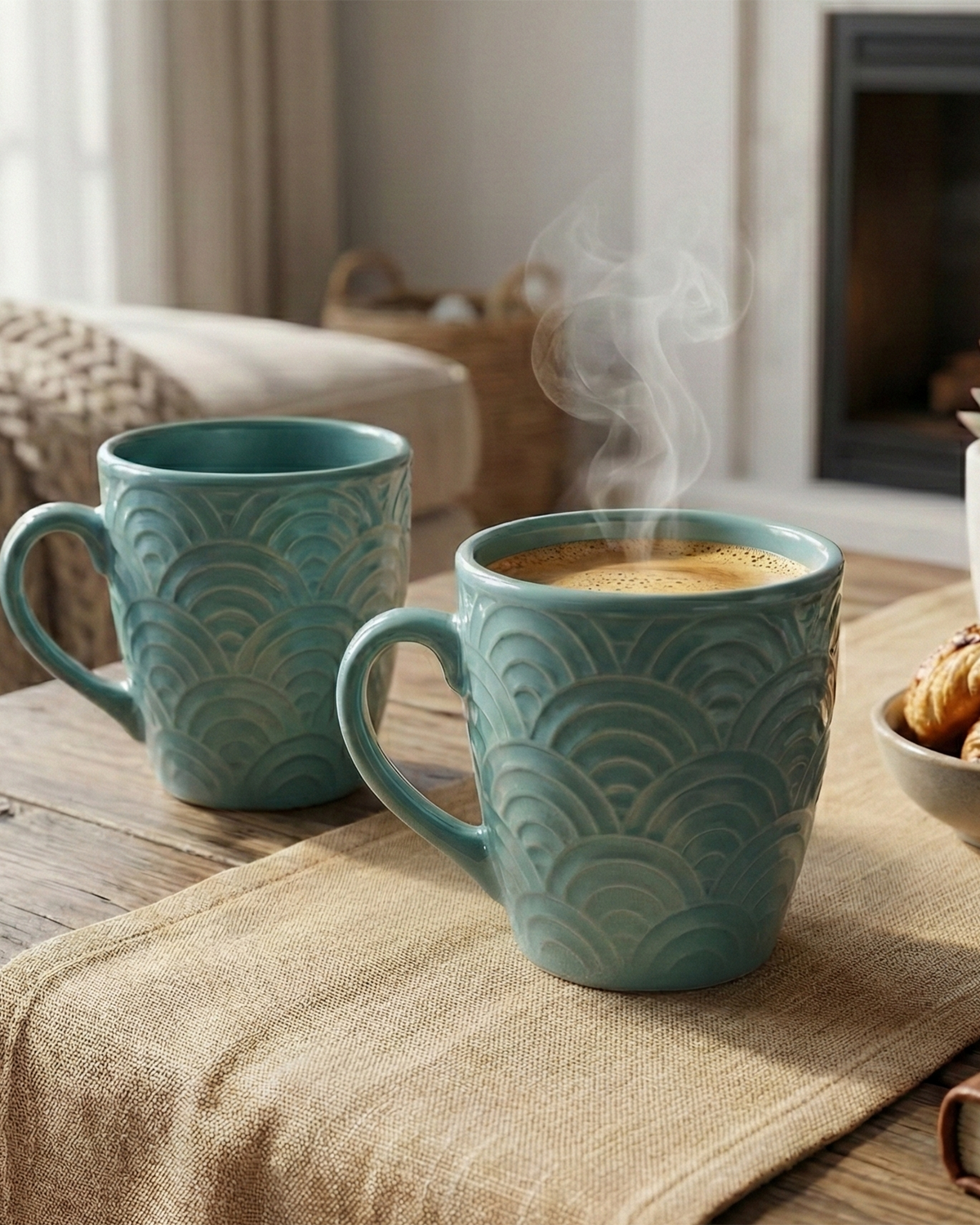 Sea Foam Ceramic Coffee Mug Set of 2