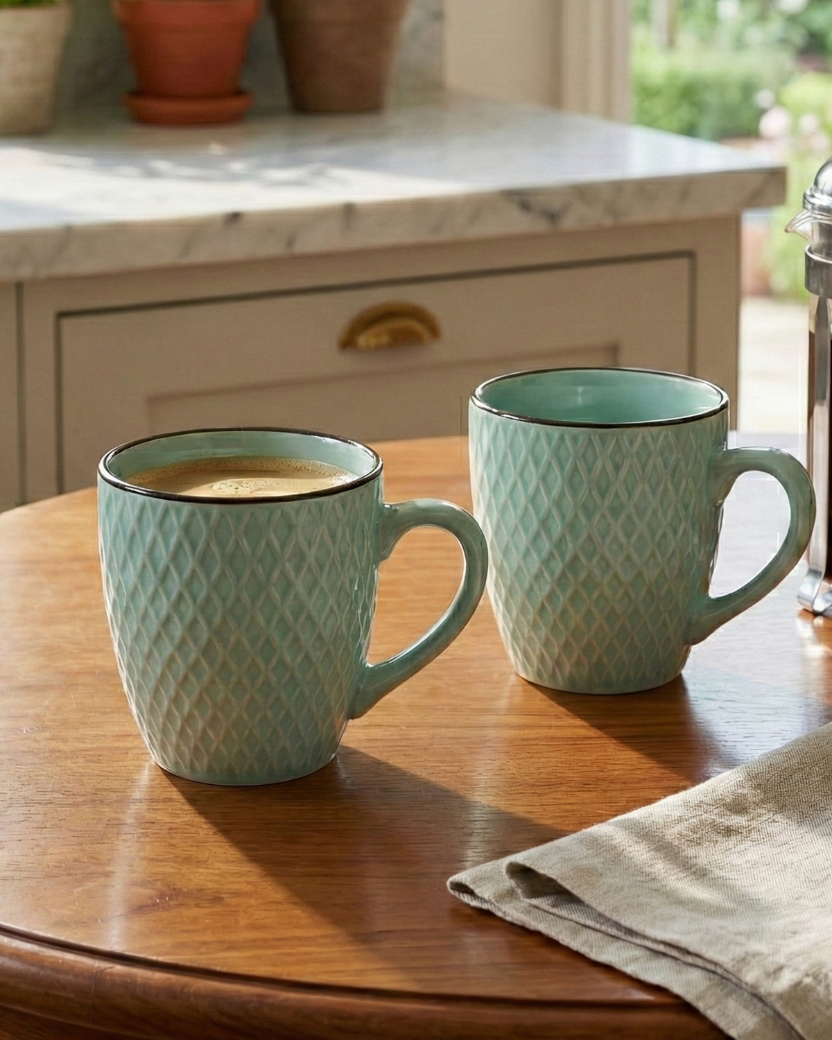 Sea Green Patterned Ceramic Cup