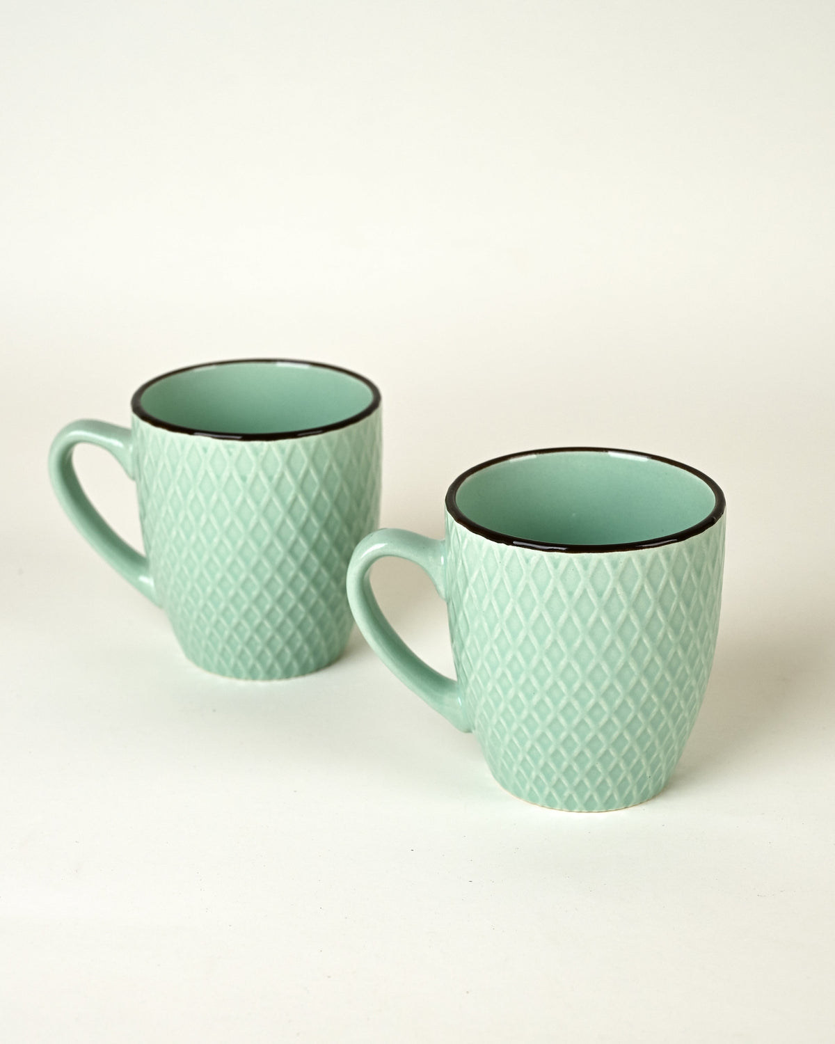 Sea Green Patterned Ceramic Cup
