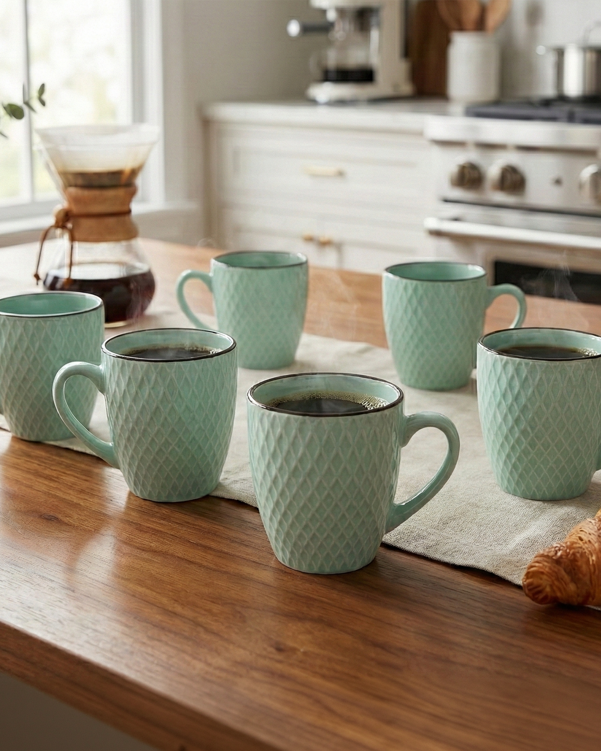 Sea Green Patterned Ceramic Cup