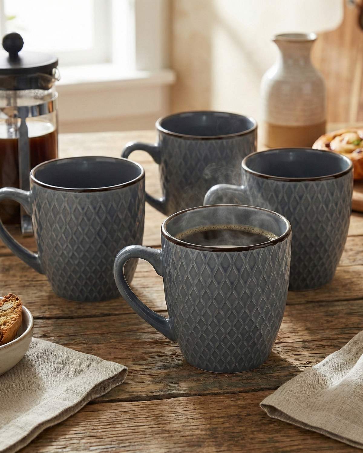 Smoky Slate Blue Patterned Ceramic Cup