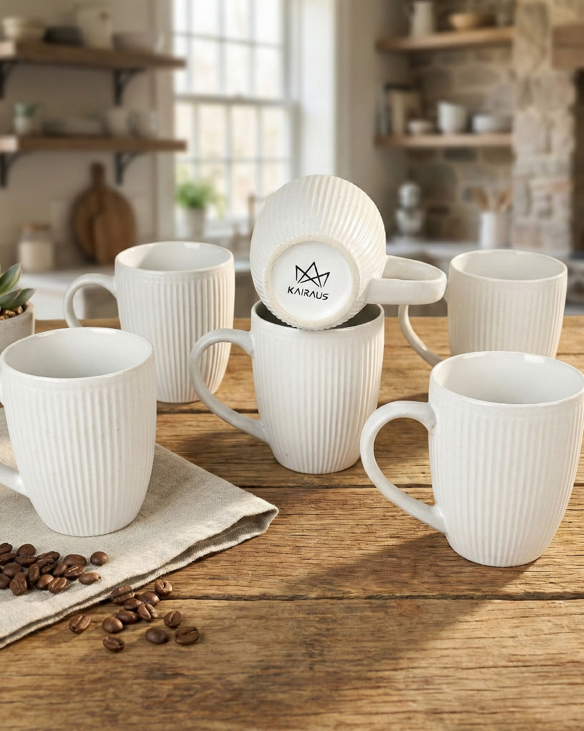 Snow White Ceramic Coffee Mug Set of 6