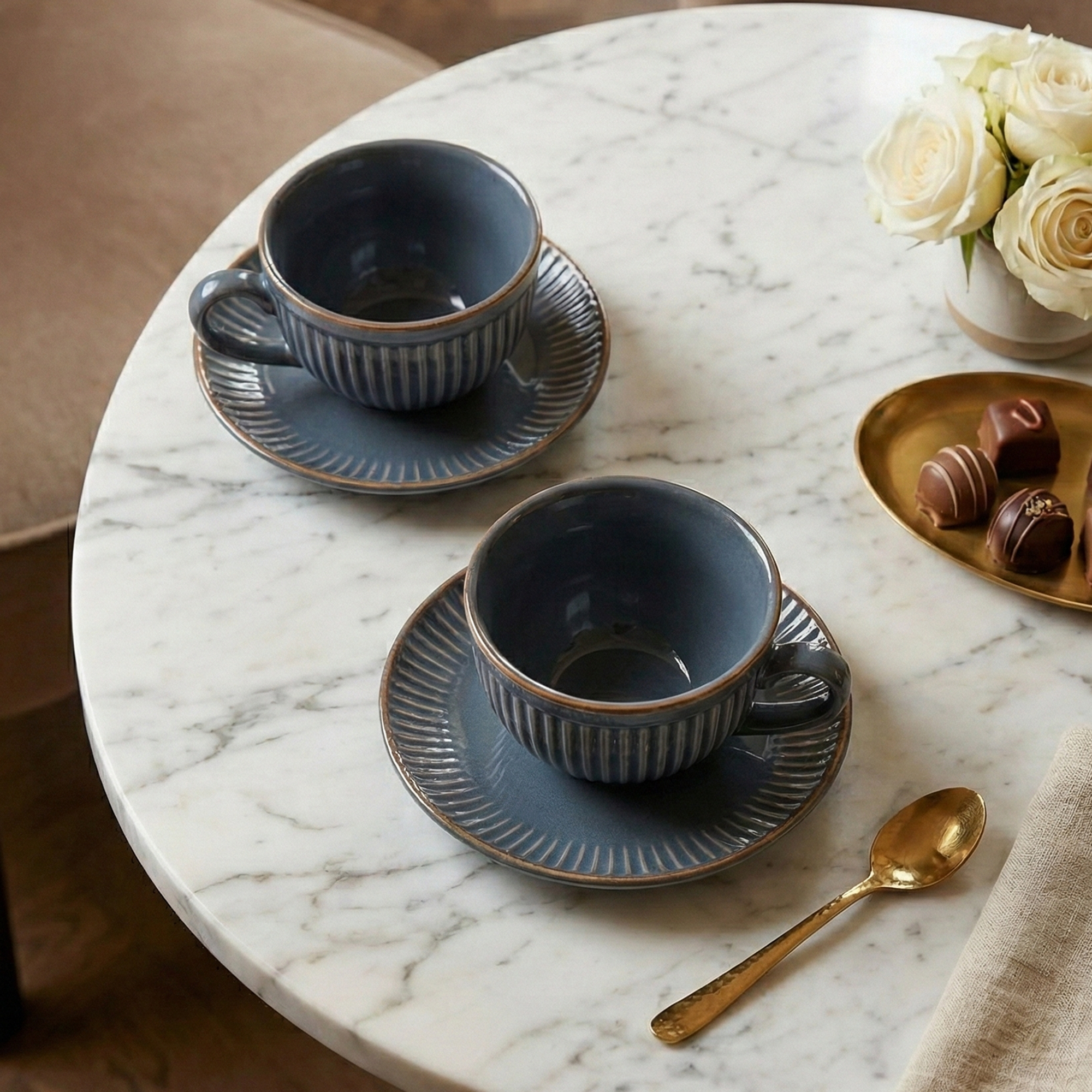New Bone China Tea Cups - Dark Grey