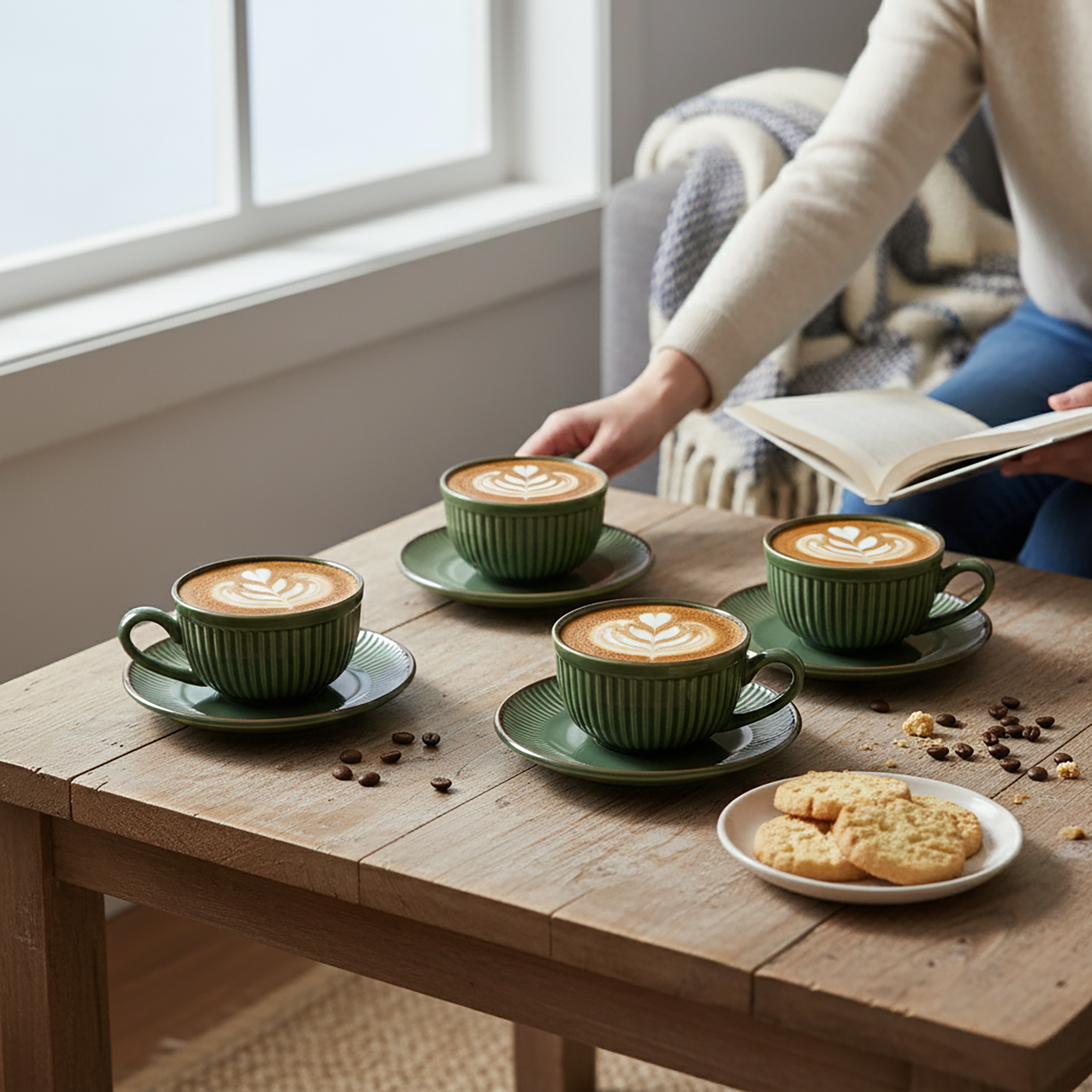 New Bone China Tea Cups - Green Set of 4