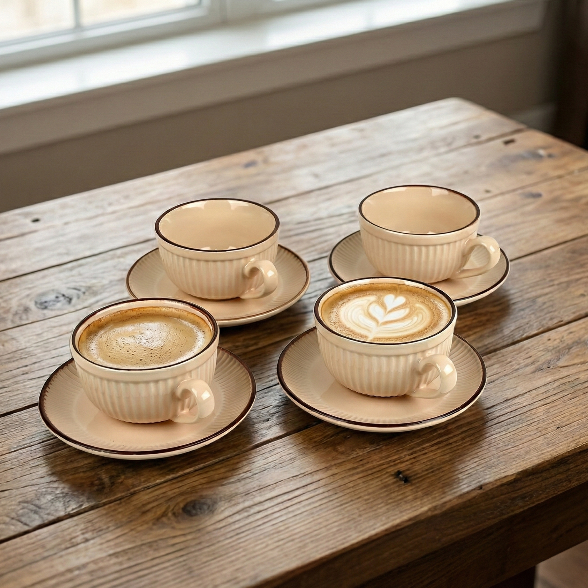 New Bone China Tea Cups - Beige Set of 4