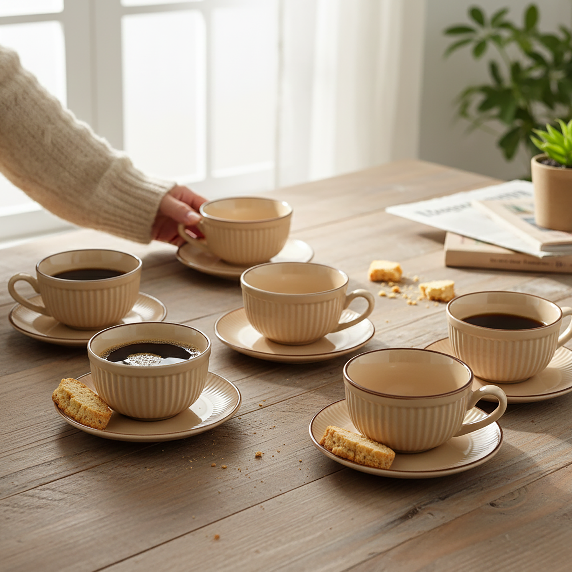 New Bone China Tea Cups - Beige Set of 6